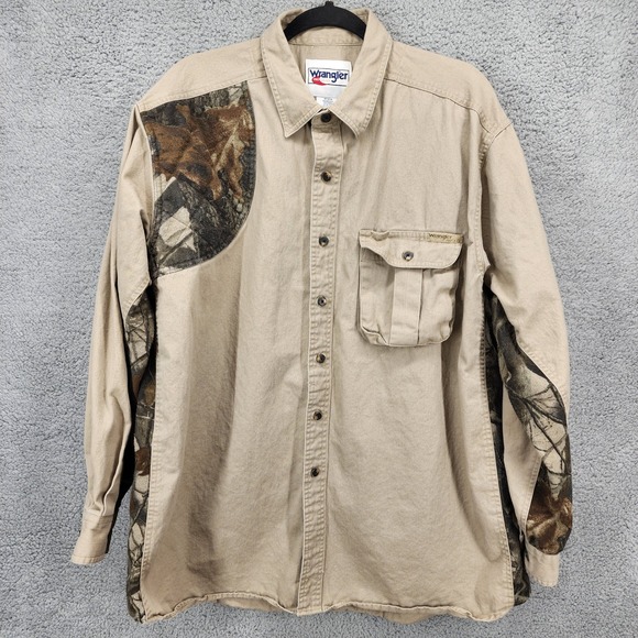 Wrangler Other - Wrangler Pro Gear Camo Hunting Shirt Men's XXL Beige‎ Long Sleeve Button Up